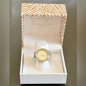 Jessica Simpson Women’s Two Tone Silver With Gold Accents Stretch Fit Ring Watch